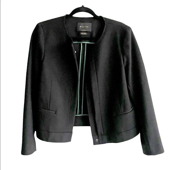 (SOLD) MASSIMO DUTTI Wool Collarless Zip Front Blazer Jacket Black 12 - Picture 2 of 8